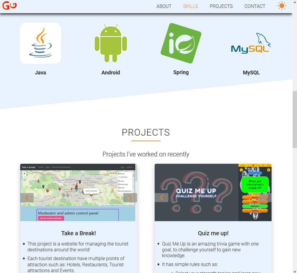 Portfolio projects light theme