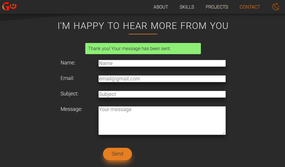Portfolio send message ok