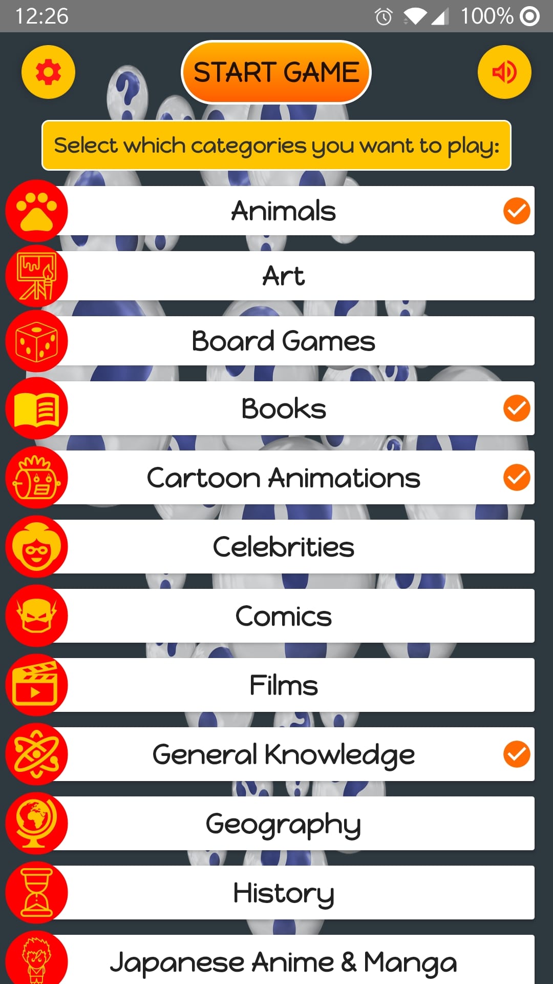 Quiz me up questions categories
